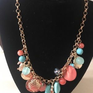 Nautical inspired teal and coral colored necklace